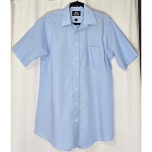 Stafford Super Shirts Men Sz 16 Wrinkle Free Blue Short Sleeve‎ Button Up Office